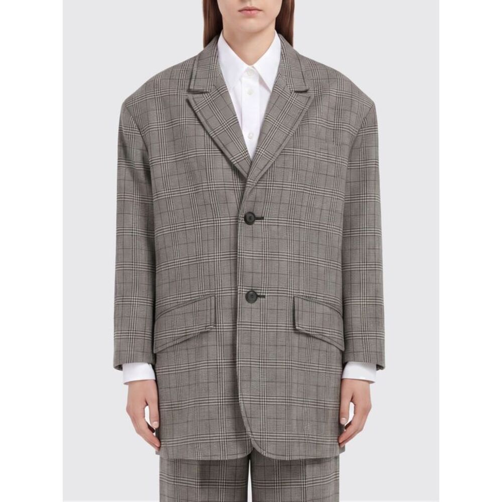 Marni Women Marni Oversized Single-Breasted Tartan Virgin Wool Short Coat